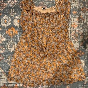American Eagle Outfitters Yellow Floral Smocked Peasant Top